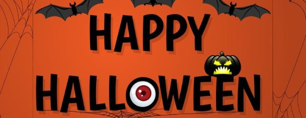 Happy Halloween written on orange background