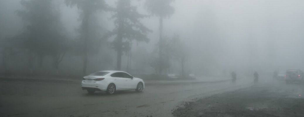 side view of a car in fog