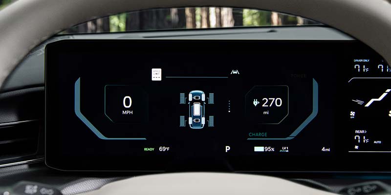 Digital instrument cluster display inside the Kia EV9.
