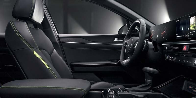 Kia K5 front seats and cabin interior detail.