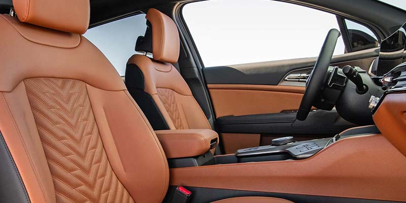 Brown leather seats inside the 2026 Kia Sportage.